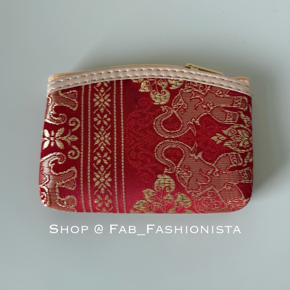 🛍️ Elephant Print Coin Purse - Red and Gold